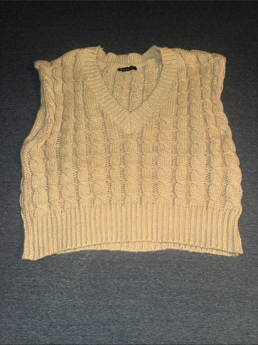 Very J Cream Cable Knit V-Neck Sweater Vest